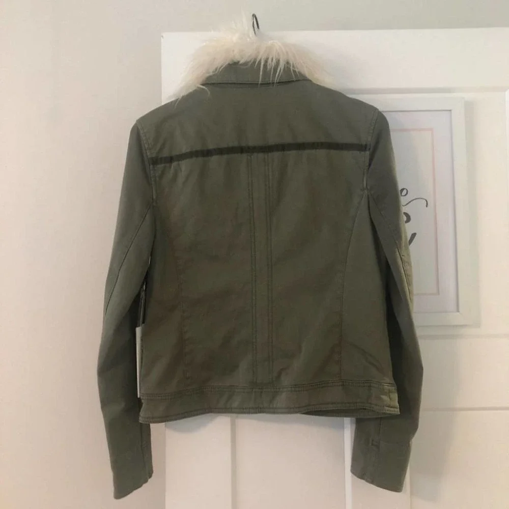 ANTHROPOLOGIE Marrakech Army Green Faux Fur Collared Cadet Jacket Small NEW - Picture 9 of 16